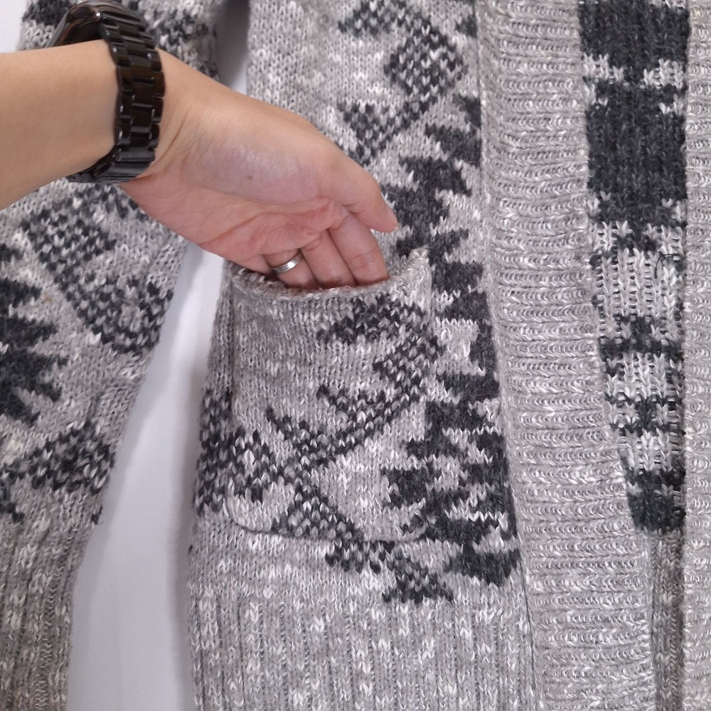 Mossimo Geometric Fair Isle Cardigan Sweater Women M Open Front Knit Gray Boho - Picture 7 of 11